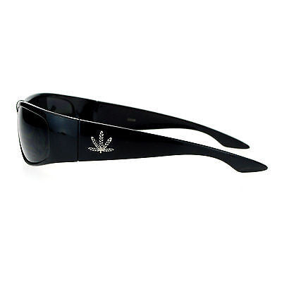 SA106 Mens All Black Marijuana Pot Leaf Gangster Warp Biker Sunglasses