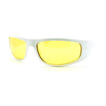 Mens Night Vision Yellow Lens Classic Thick Biker Warp Around Plastic Sunglasses