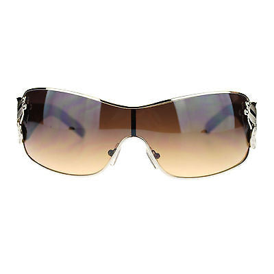 Womens Coy Metal Jewel Designer Fashion Shield Warp Diva Sunglasses