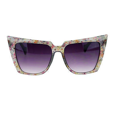 Womens Wall Paper Ditsy Flower Print Retro Oversize Cat Eye Sunglasses