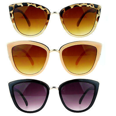 Womens Fashion Metal Bridge Trim Oversized Cat Eye Sunglasses