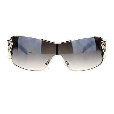 Womens Coy Metal Jewel Designer Fashion Shield Warp Diva Sunglasses