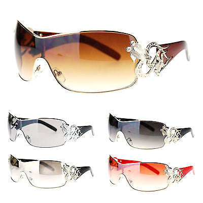 Womens Coy Metal Jewel Designer Fashion Shield Warp Diva Sunglasses