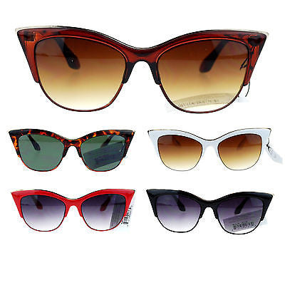 Womens High Point Squared Half Rim Look Cat Eye Retro Designer Sunglasses