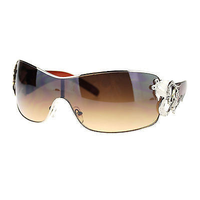 Womens Coy Metal Jewel Designer Fashion Shield Warp Diva Sunglasses