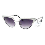 Womens Gothic Retro Full Metal Half Rim 2 Tone Cat Eye Sunglasses