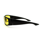 Mens Night Vision Yellow Lens Classic Thick Biker Warp Around Plastic Sunglasses