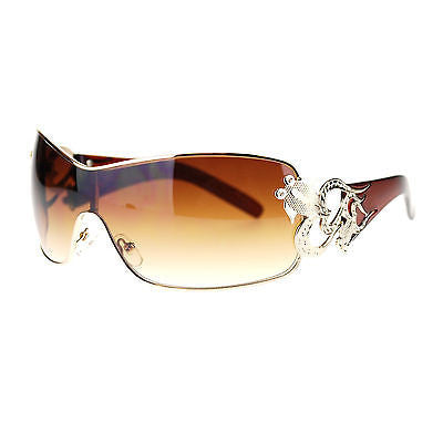 Womens Coy Metal Jewel Designer Fashion Shield Warp Diva Sunglasses