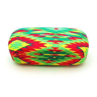 Neon Womens Ethnic Tribal Print Canvas Metal Clam Shell Sunglasses Carrying Case