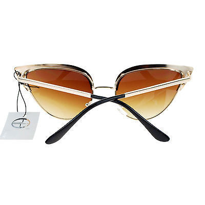 Womens Gothic Retro Full Metal Half Rim 2 Tone Cat Eye Sunglasses