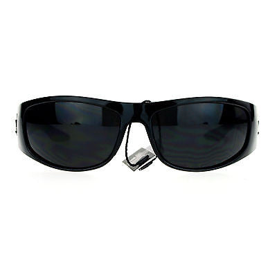 SA106 Mens All Black Marijuana Pot Leaf Gangster Warp Biker Sunglasses