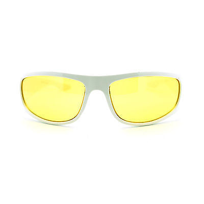 Mens Night Vision Yellow Lens Classic Thick Biker Warp Around Plastic Sunglasses