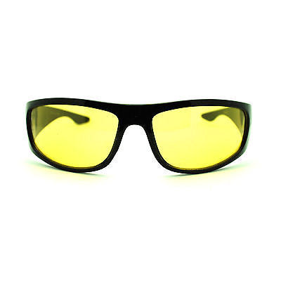 Mens Night Vision Yellow Lens Classic Thick Biker Warp Around Plastic Sunglasses