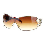 Womens Coy Metal Jewel Designer Fashion Shield Warp Diva Sunglasses