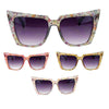 Womens Wall Paper Ditsy Flower Print Retro Oversize Cat Eye Sunglasses