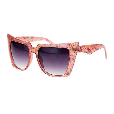 Womens Wall Paper Ditsy Flower Print Retro Oversize Cat Eye Sunglasses