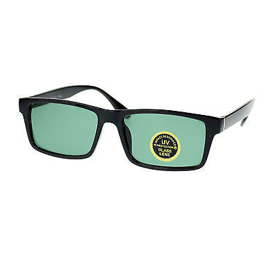 Mens Tempered Glass Lens Classic Narrow Rectangular Plastic Frame Sunglasses