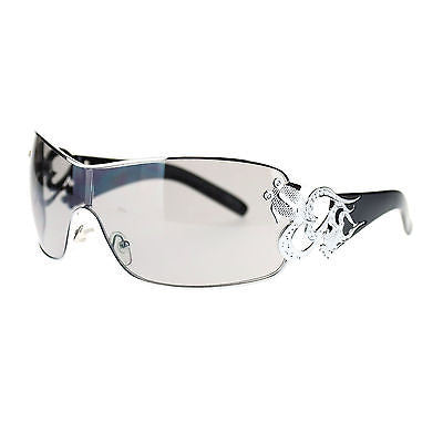 Womens Coy Metal Jewel Designer Fashion Shield Warp Diva Sunglasses