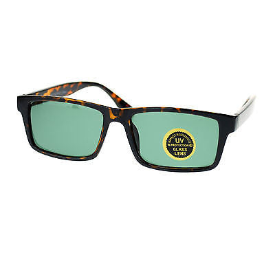 Mens Tempered Glass Lens Classic Narrow Rectangular Plastic Frame Sunglasses