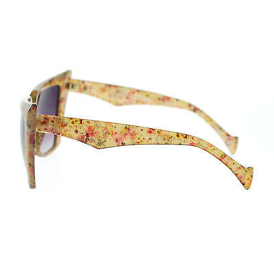 Womens Wall Paper Ditsy Flower Print Retro Oversize Cat Eye Sunglasses