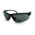 All Black Mens Classic Half Rim Sport Warp Sunglasses with Bifocal Reading Lens