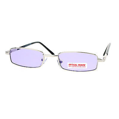SA106 Snug Fit Small Mens Rectangular Metal Rim Classic Color Lens Sunglasses Silver Purple