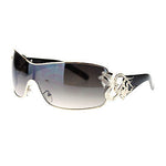 Womens Coy Metal Jewel Designer Fashion Shield Warp Diva Sunglasses