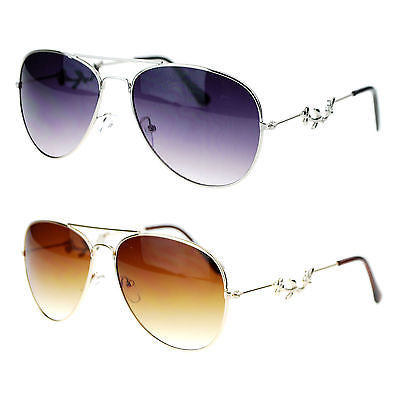 SA106 Womens Diva Fashion Gradeint Floral Jewel Thin Metal Aviator Sunglasses