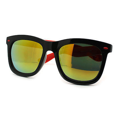 Retro 2 Tone Color Oversize Horn Rim Sunglasses with Mirror Color Lens