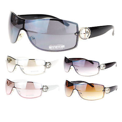 Womens Rimless Designer Fashion Shield Gradient Lens Diva Oversize Sunglasses