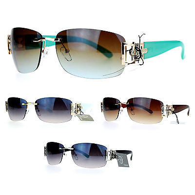 SA106 Womens Gradient Luxury Rimless Art Deco Metal Chain Designer Sunglasses