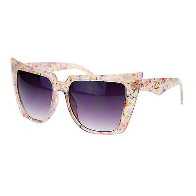 Womens Wall Paper Ditsy Flower Print Retro Oversize Cat Eye Sunglasses