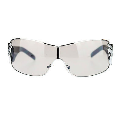 Womens Coy Metal Jewel Designer Fashion Shield Warp Diva Sunglasses