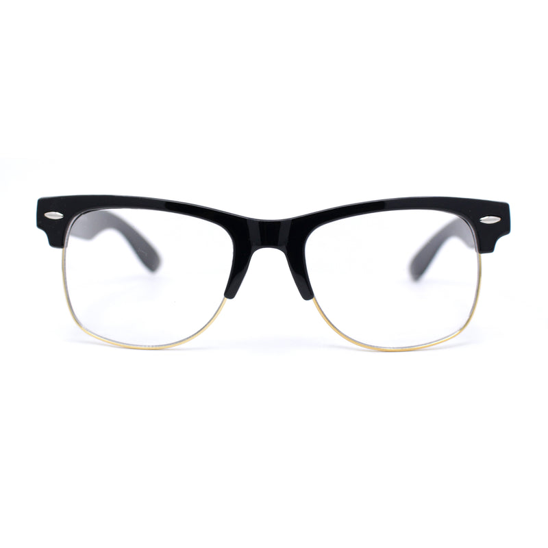 Mens Hipster Half Horn Rim Clear Lens Geek Fashion Eyeglasses Black Gold - Clear