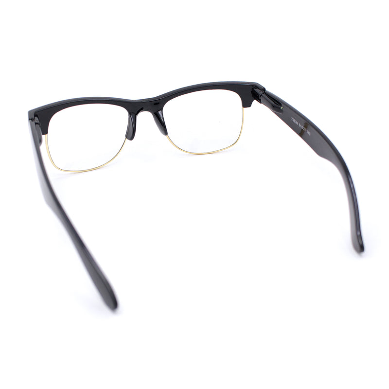 Mens Hipster Half Horn Rim Clear Lens Geek Fashion Eyeglasses Black Gold - Clear
