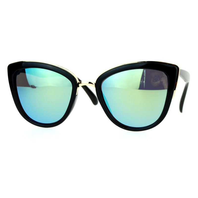 SA106 Color Mirror Lens Diva Oversize Metal Brow Trim Cat Eye Sunglasses