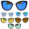 SA106 Color Mirror Lens Diva Oversize Metal Brow Trim Cat Eye Sunglasses