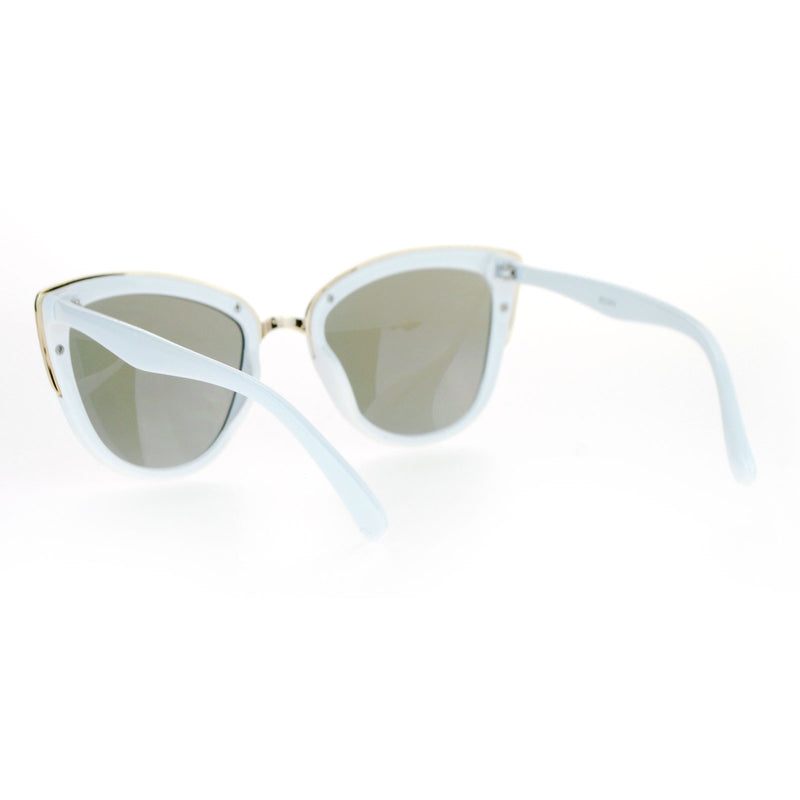 SA106 Color Mirror Lens Diva Oversize Metal Brow Trim Cat Eye Sunglasses