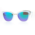 SA106 Color Mirror Lens Diva Oversize Metal Brow Trim Cat Eye Sunglasses