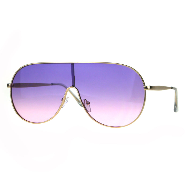 Oceanic Color Gradient Metal Shield Racer Oversize Sunglasses