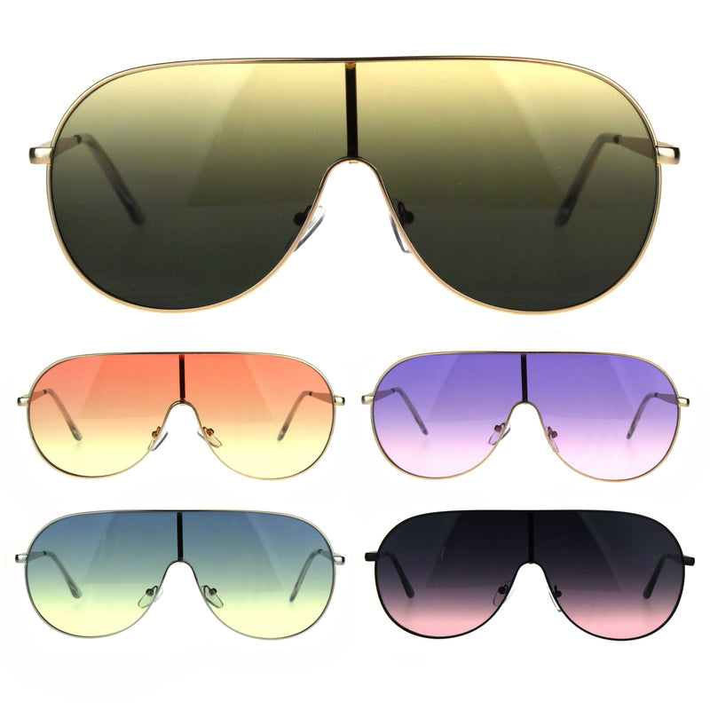 Oceanic Color Gradient Metal Shield Racer Oversize Sunglasses