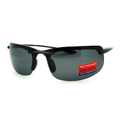 Polarized Rimless Wrap Light Weight Mens Comfort Fit Sport Sunglasses Black
