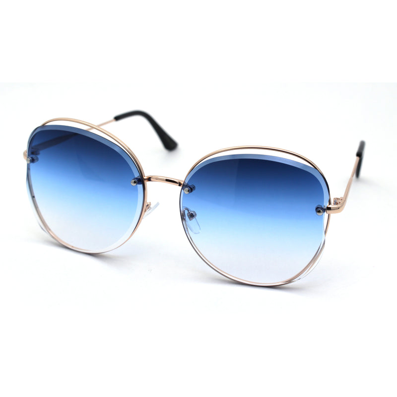 Womens Oversize Exposed Lens Metal Rim 90s Butterfly Sunglasses