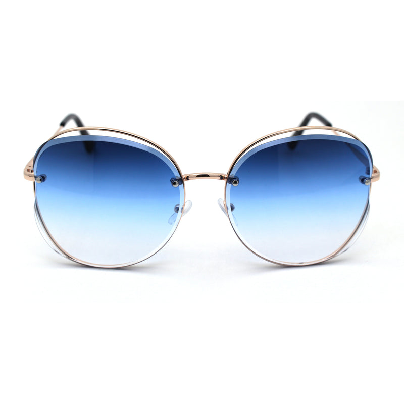 Womens Oversize Exposed Lens Metal Rim 90s Butterfly Sunglasses