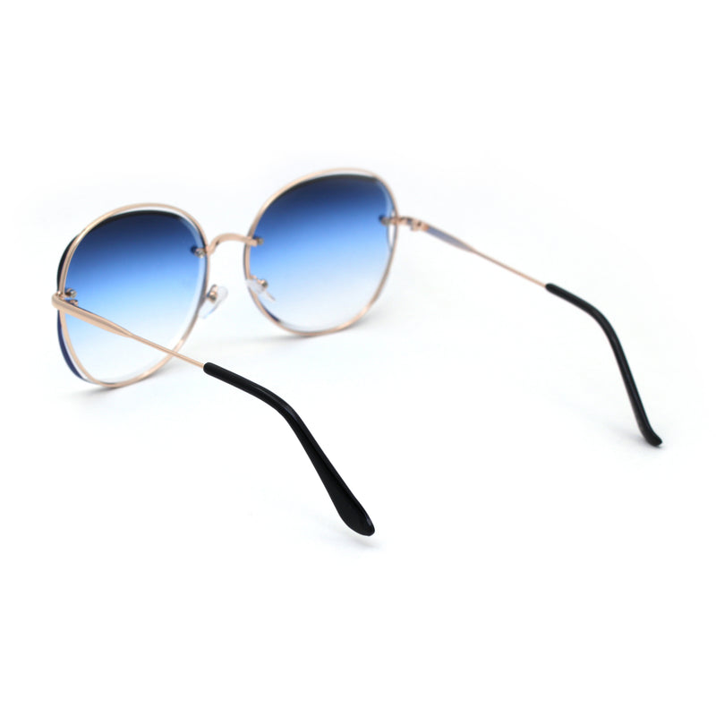 Womens Oversize Exposed Lens Metal Rim 90s Butterfly Sunglasses