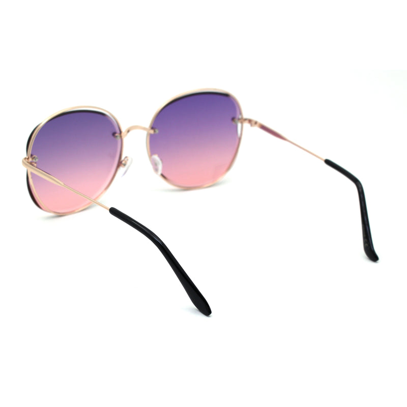 Womens Oversize Exposed Lens Metal Rim 90s Butterfly Sunglasses