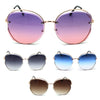 Womens Oversize Exposed Lens Metal Rim 90s Butterfly Sunglasses