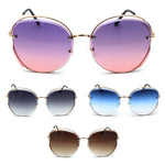 Womens Oversize Exposed Lens Metal Rim 90s Butterfly Sunglasses