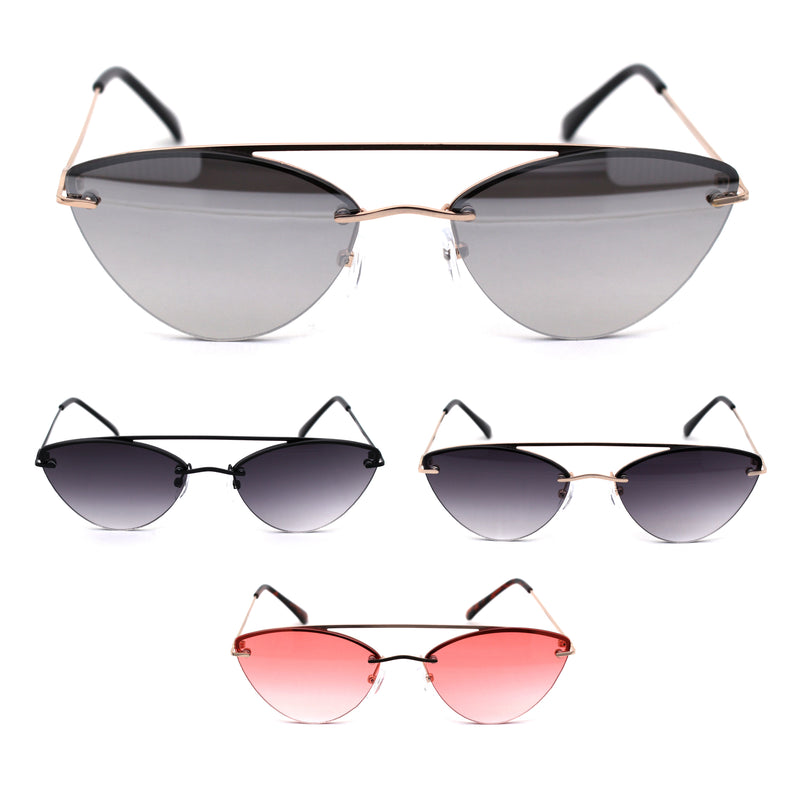 Womens Rimless Double Bridge Cat Eye Designer Sunglasses