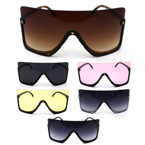 Extra Oversize Flat Top Upside Down Rectangle Shield Mask Sunglasses